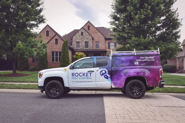 Rocket Pest Control service truck in Greenville