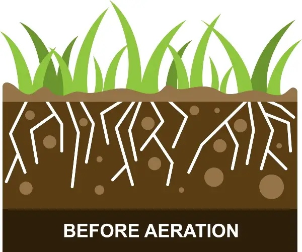 Grass and soil illustration showing a lawn before Aeration services by Rocket Pest Control in Georgia and Florida