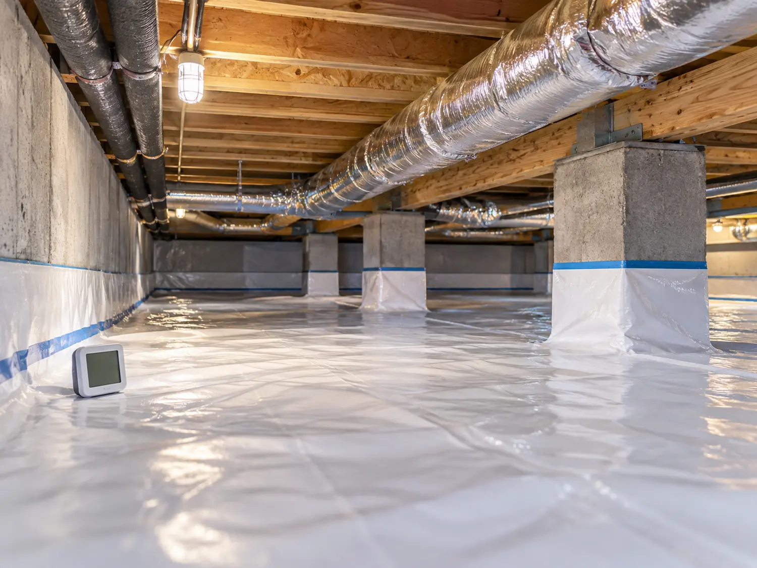 a crawl space with finished encapsulation, performed by Rocket Pest Control